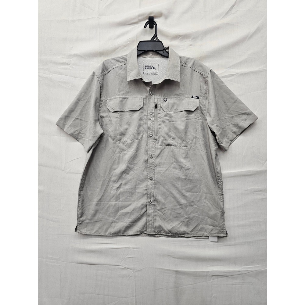 Eddie Bauer Mens Short Sleeve Button Down Grey Polyester Athletic Size Large